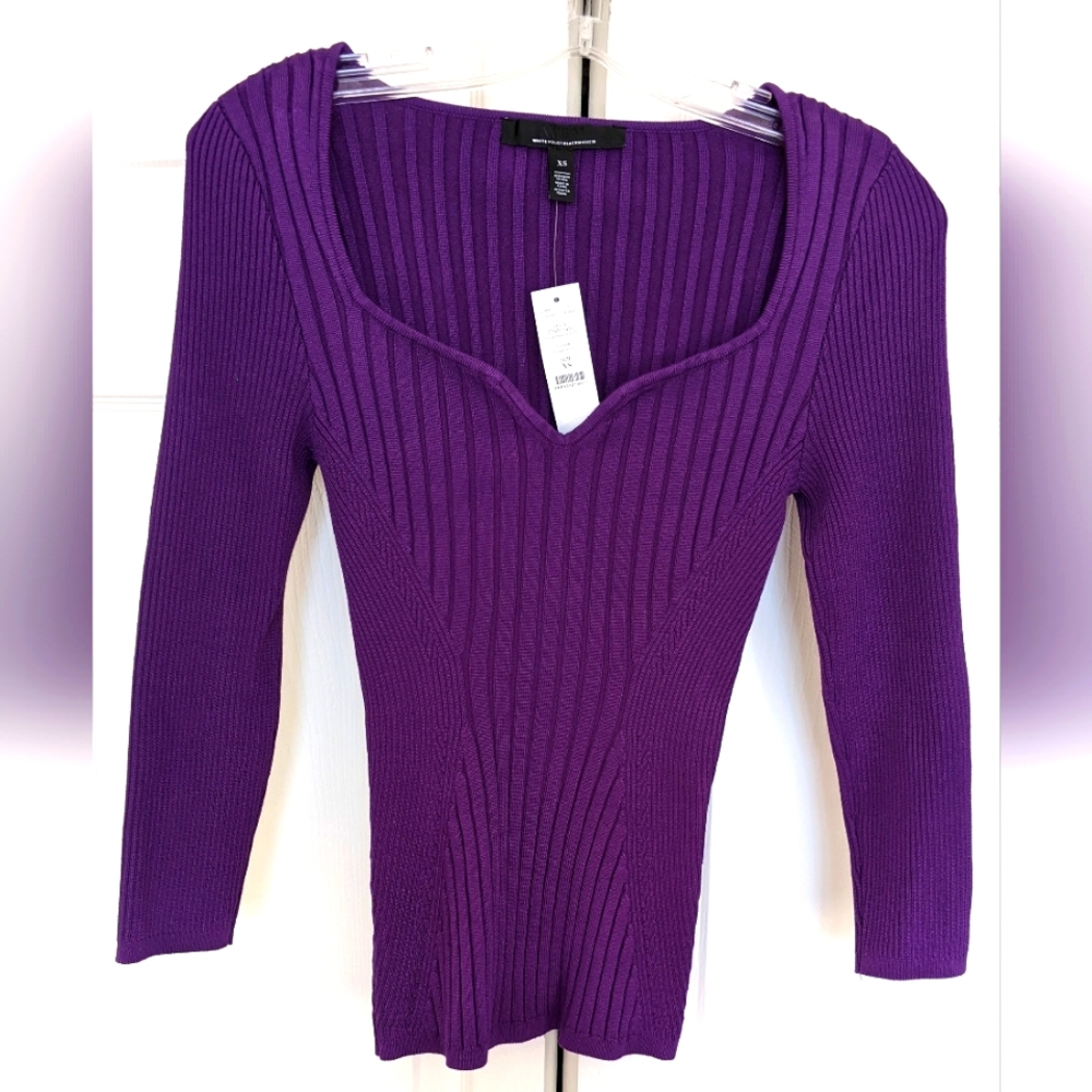 White House Black Market Purple Ribbed Knit Sweater